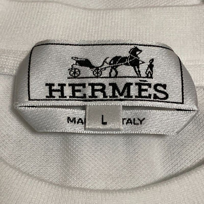 Hermes Pique Chest Pocket Embroidery T-shirt L Size White Men's Used