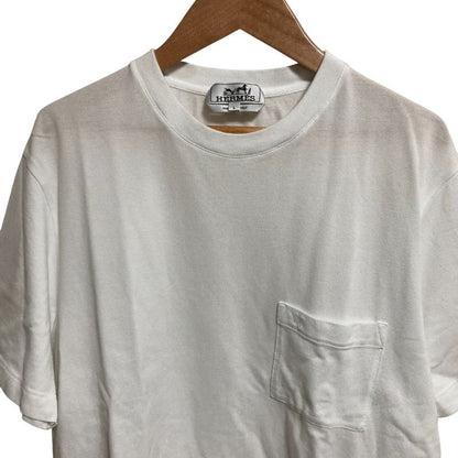 Hermes Pique Chest Pocket Embroidery T-shirt L Size White Men's Used