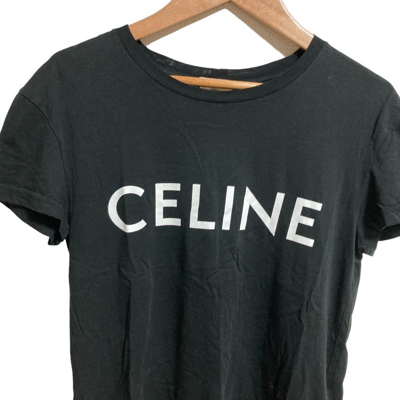 Celine Logo Print T-shirt Cut And Sew X237370e XS Size Black Ladies Used