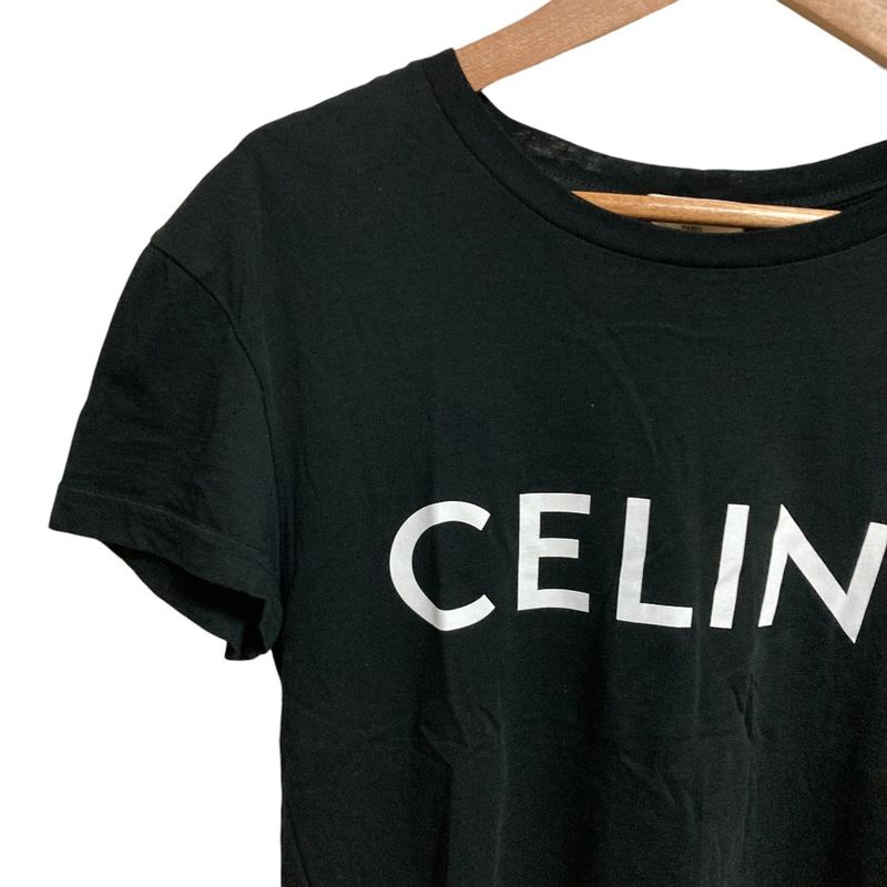 Celine Logo Print T-shirt Cut And Sew X237370e XS Size Black Ladies Used