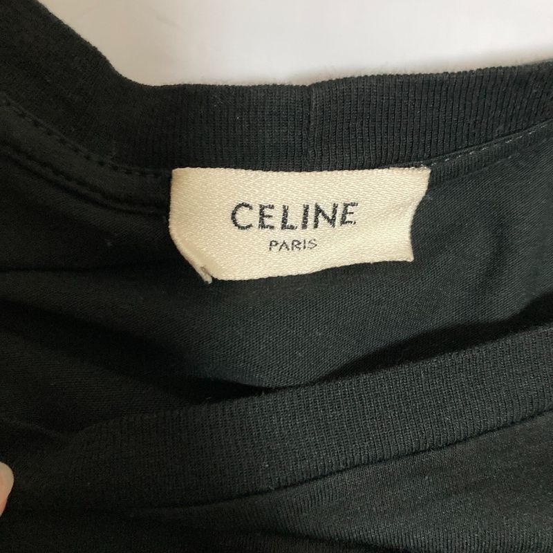 Celine Logo Print T-shirt Cut And Sew X237370e XS Size Black Ladies Used