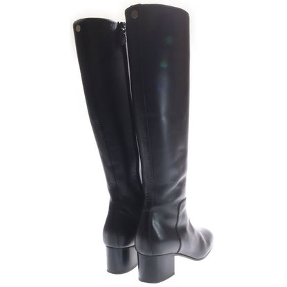 Hermes Plain Toe Side Zip Leather Long Boots Black Women's