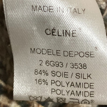 Celine Phoebe Period Check Transfer Print Silk Mini Dress Size 40 Brown Beige
