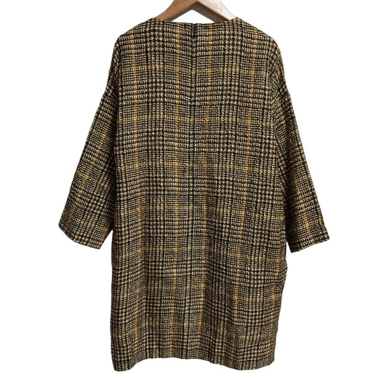 Celine Phoebe Period Check Transfer Print Silk Mini Dress Size 40 Brown Beige