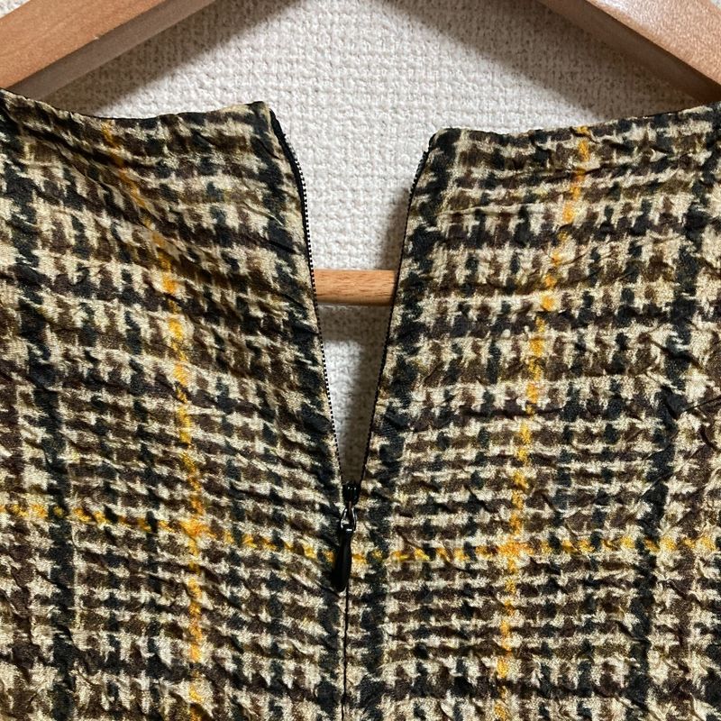 Celine Phoebe Period Check Transfer Print Silk Mini Dress Size 40 Brown Beige