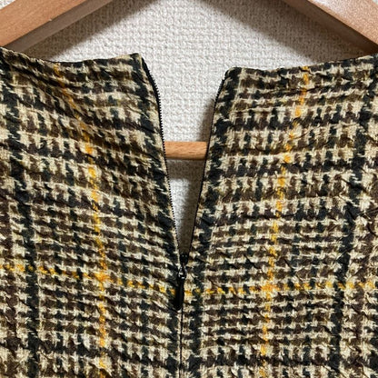 Celine Phoebe Period Check Transfer Print Silk Mini Dress Size 40 Brown Beige
