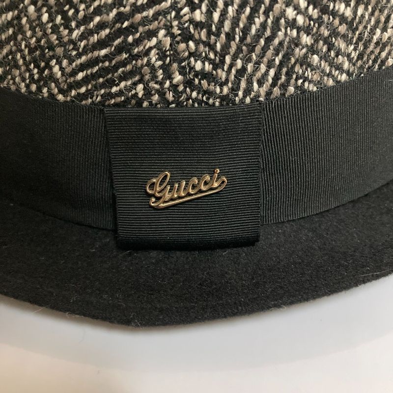 Gucci Herringbone Tweed Hat M Size Black Ladies Used