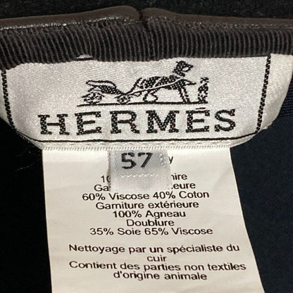 Hermes Serie Hardware 100% Cashmere Beret Hat Size 57 Black Ladies Used