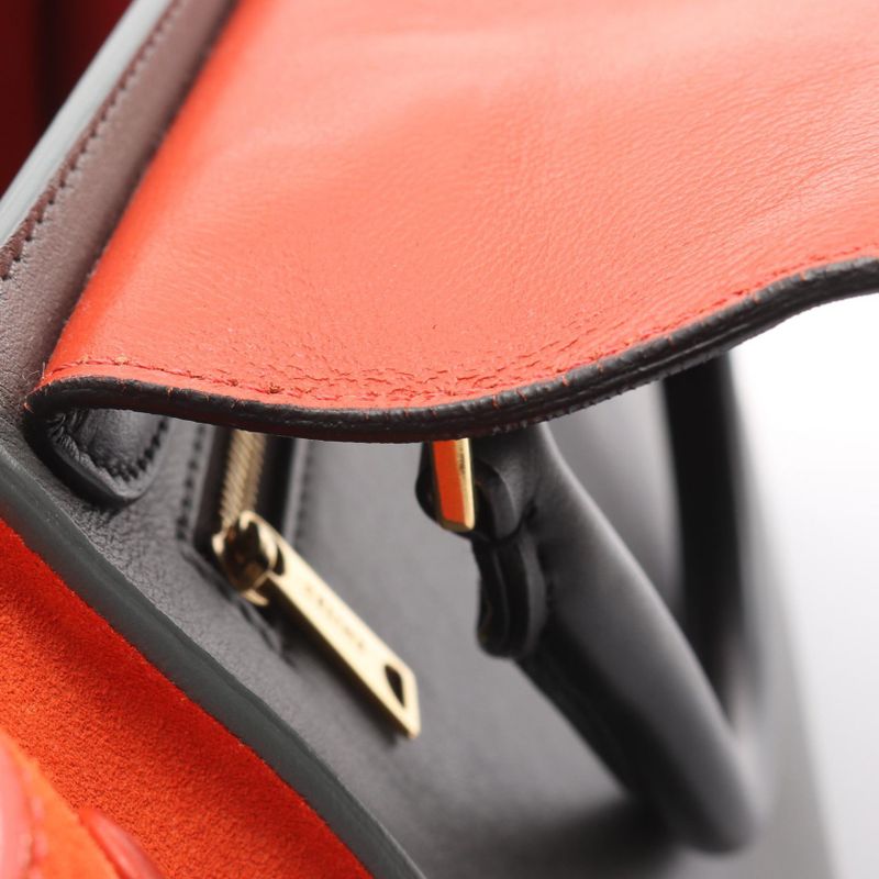 Celine Handbag Trapeze Medium Black Gray Orange Leather Suede Trapeze Medium