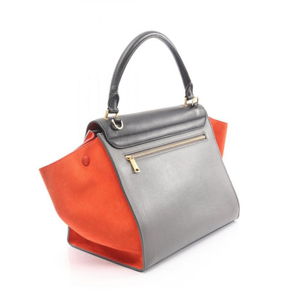 Celine Handbag Trapeze Medium Black Gray Orange Leather Suede Trapeze Medium