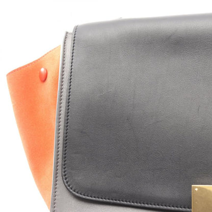 Celine Handbag Trapeze Medium Black Gray Orange Leather Suede Trapeze Medium