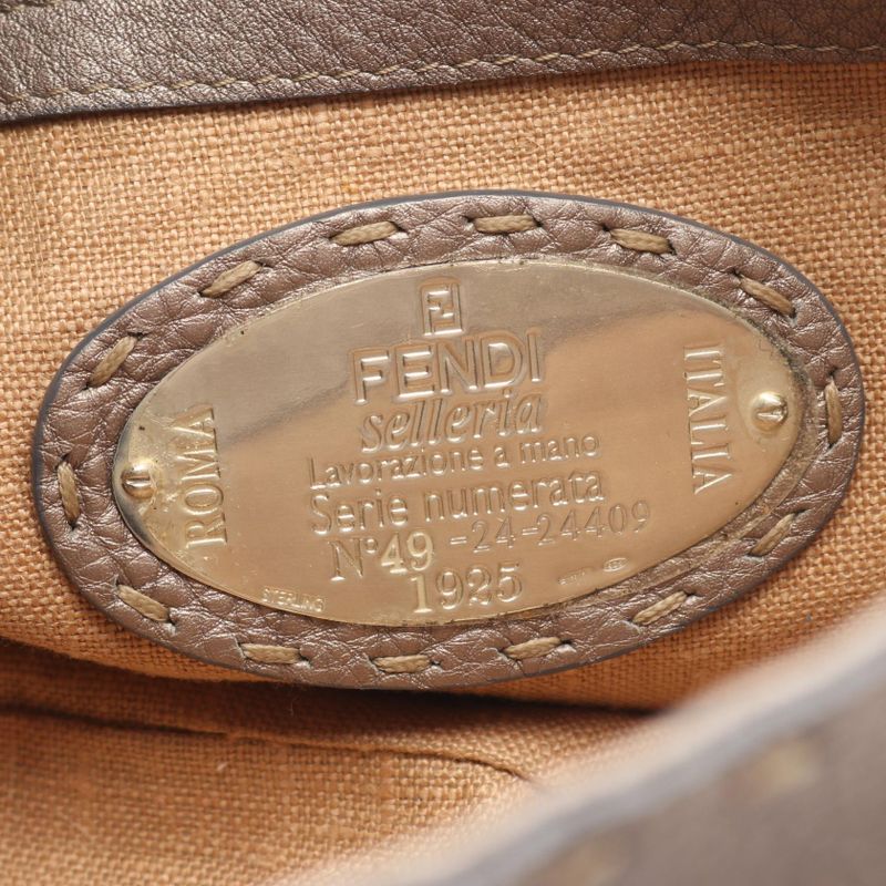 Fendi Handbag Selleria Mini Linda Greige Leather Selleria Mini Linda Women's