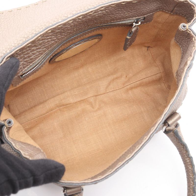 Fendi Handbag Selleria Mini Linda Greige Leather Selleria Mini Linda Women's