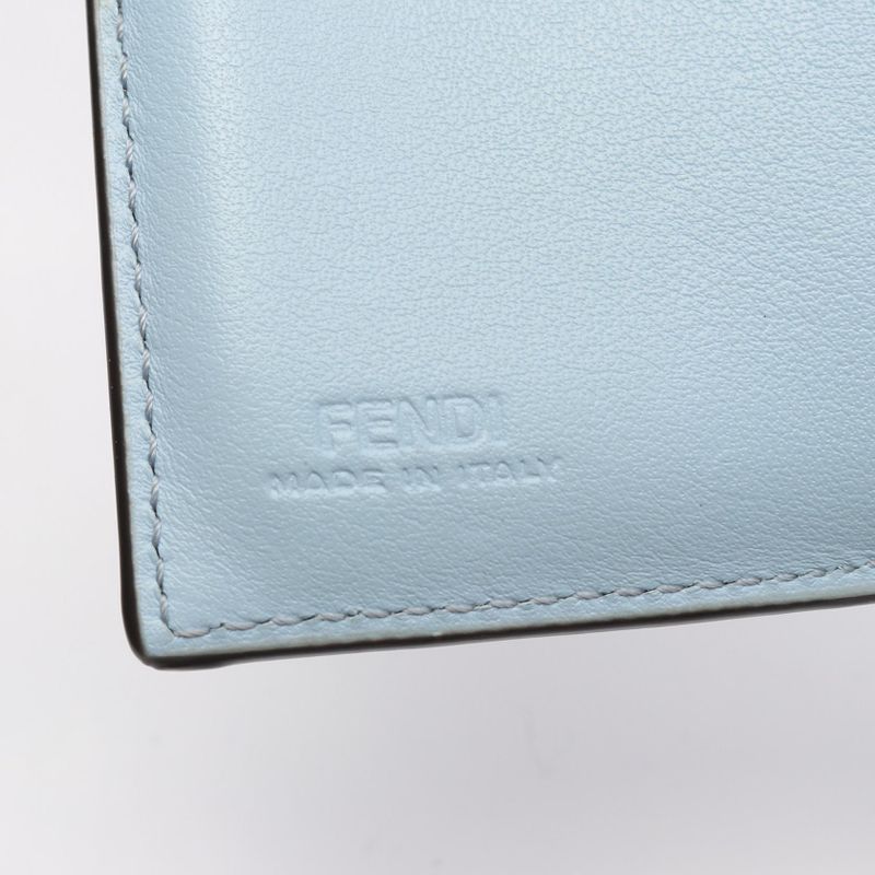 Fendi Trifold Wallet Logo 8m0395 Light Blue Leather Rome Micro Trifold Wallet