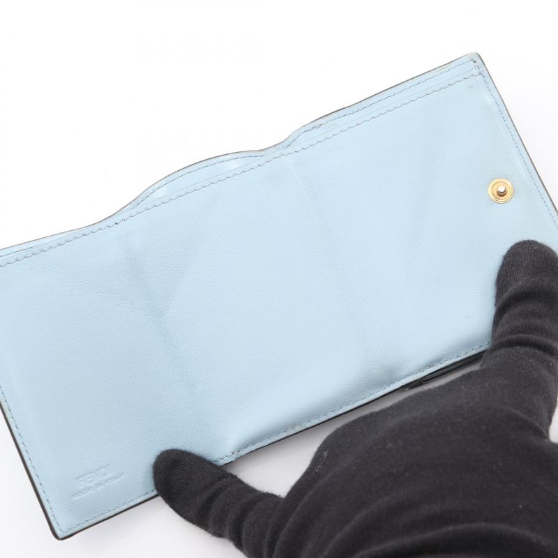 Fendi Trifold Wallet Logo 8m0395 Light Blue Leather Rome Micro Trifold Wallet