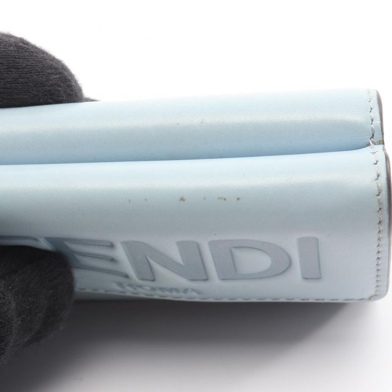 Fendi Trifold Wallet Logo 8m0395 Light Blue Leather Rome Micro Trifold Wallet