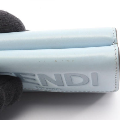 Fendi Trifold Wallet Logo 8m0395 Light Blue Leather Rome Micro Trifold Wallet