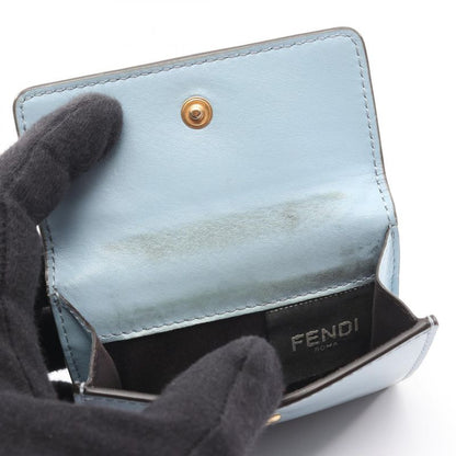 Fendi Trifold Wallet Logo 8m0395 Light Blue Leather Rome Micro Trifold Wallet