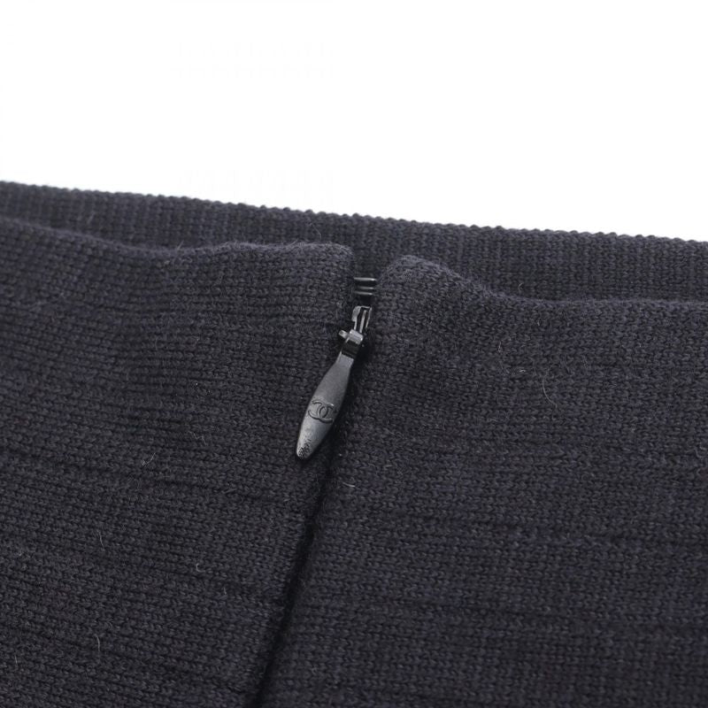 Chanel Skirt Coco Mark Button Knit P41981k03209 Black Wool Knit Skirt Women's