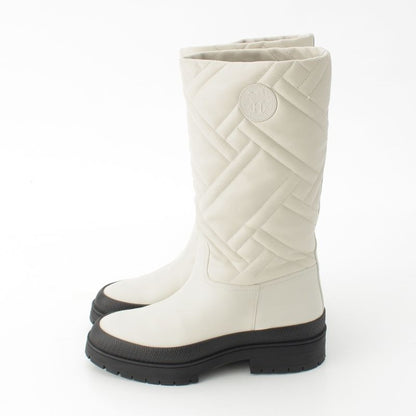 Hermes Fuji Leather Quilted Exlibris Boots Shoes Long White 37 1 2