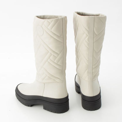 Hermes Fuji Leather Quilted Exlibris Boots Shoes Long White 37 1 2