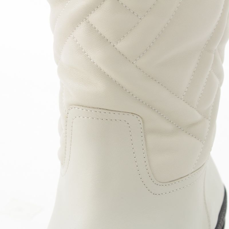 Hermes Fuji Leather Quilted Exlibris Boots Shoes Long White 37 1 2