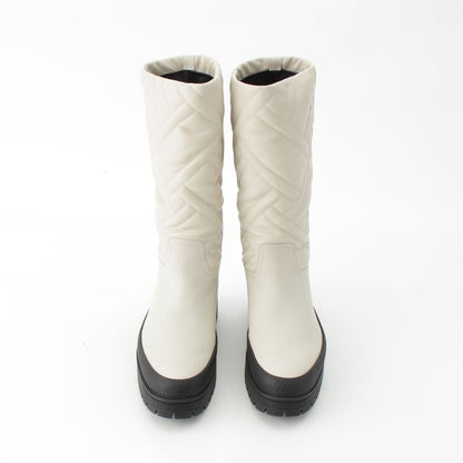Hermes Fuji Leather Quilted Exlibris Boots Shoes Long White 37 1 2