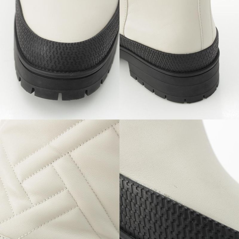 Hermes Fuji Leather Quilted Exlibris Boots Shoes Long White 37 1 2