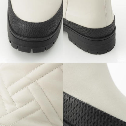 Hermes Fuji Leather Quilted Exlibris Boots Shoes Long White 37 1 2