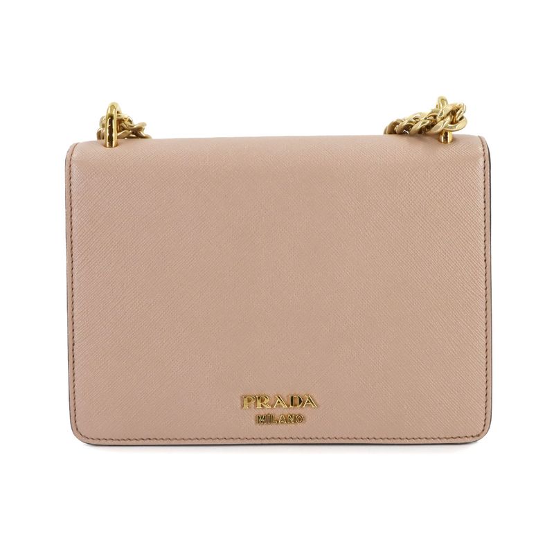 Prada Saffiano Chain Shoulder Bag Leather Beige 1 Bd200 Gold Hardware