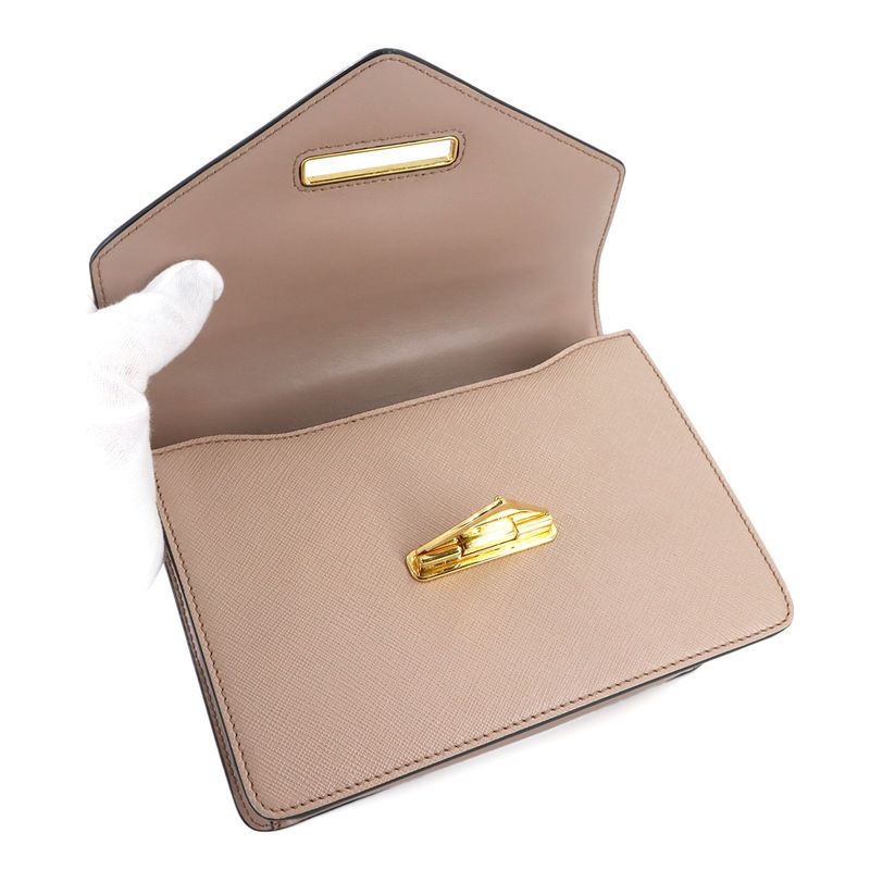 Prada Saffiano Chain Shoulder Bag Leather Beige 1 Bd200 Gold Hardware