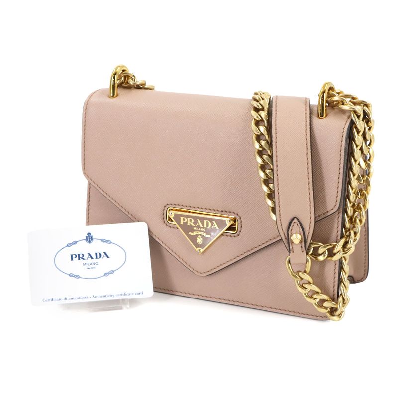 Prada Saffiano Chain Shoulder Bag Leather Beige 1 Bd200 Gold Hardware