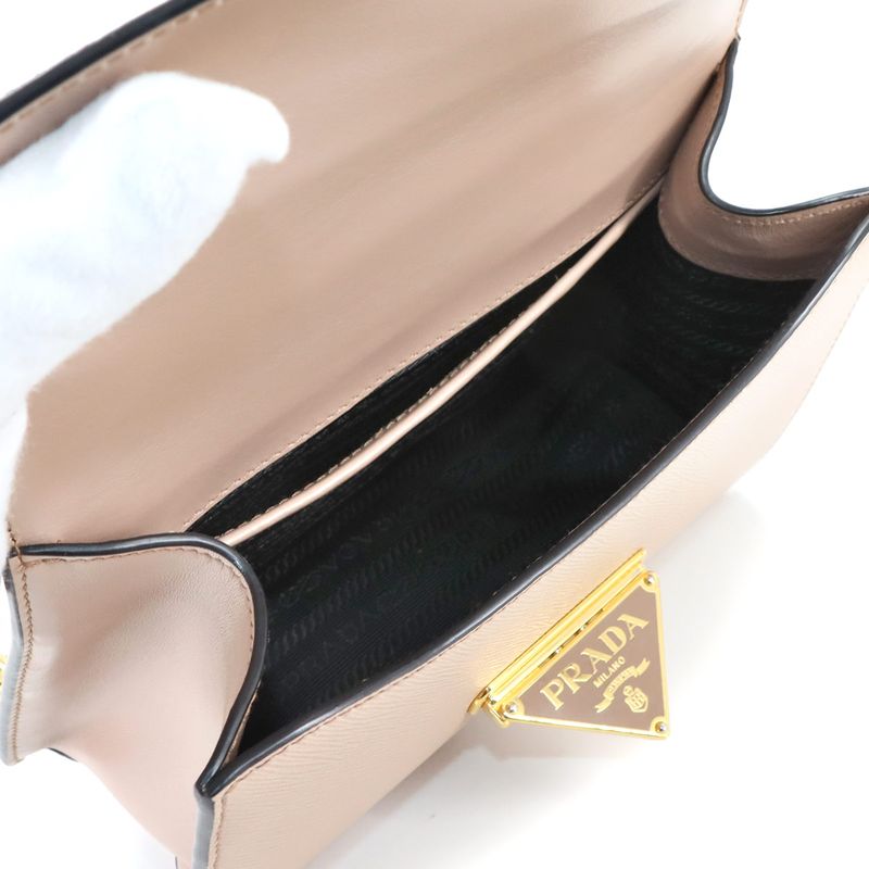 Prada Saffiano Chain Shoulder Bag Leather Beige 1 Bd200 Gold Hardware