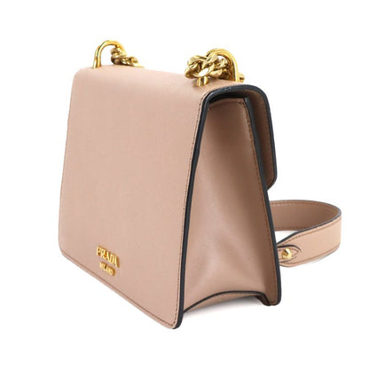 Prada Saffiano Chain Shoulder Bag Leather Beige 1 Bd200 Gold Hardware
