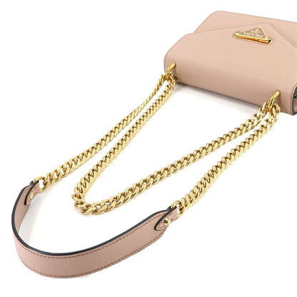 Prada Saffiano Chain Shoulder Bag Leather Beige 1 Bd200 Gold Hardware