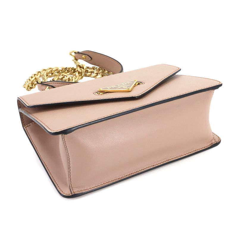 Prada Saffiano Chain Shoulder Bag Leather Beige 1 Bd200 Gold Hardware