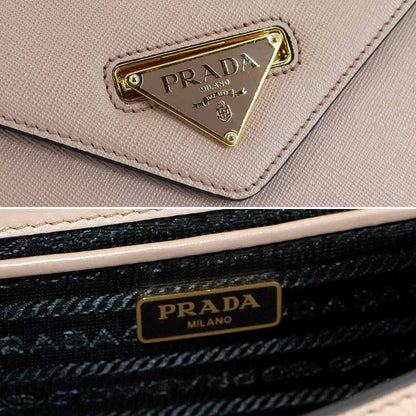 Prada Saffiano Chain Shoulder Bag Leather Beige 1 Bd200 Gold Hardware