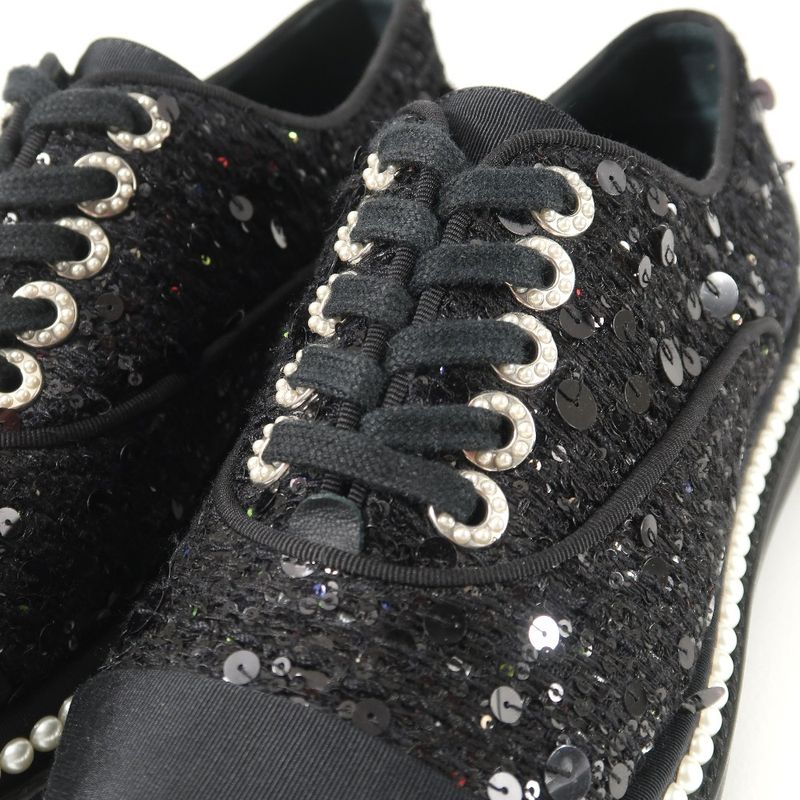 Chanel Sneakers 35 CC Logo Sequins Imitation Pearl