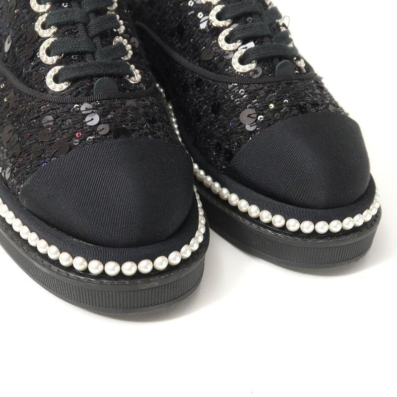 Chanel Sneakers 35 CC Logo Sequins Imitation Pearl