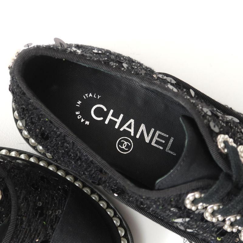 Chanel Sneakers 35 CC Logo Sequins Imitation Pearl