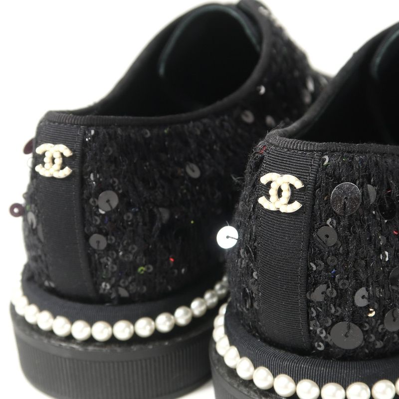 Chanel Sneakers 35 CC Logo Sequins Imitation Pearl