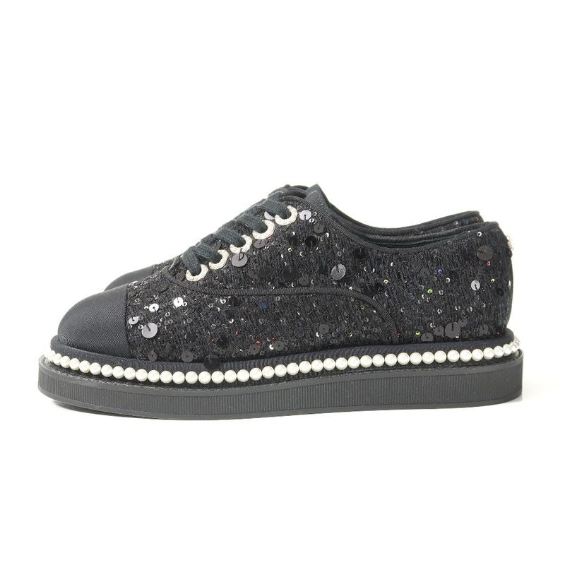 Chanel Sneakers 35 CC Logo Sequins Imitation Pearl