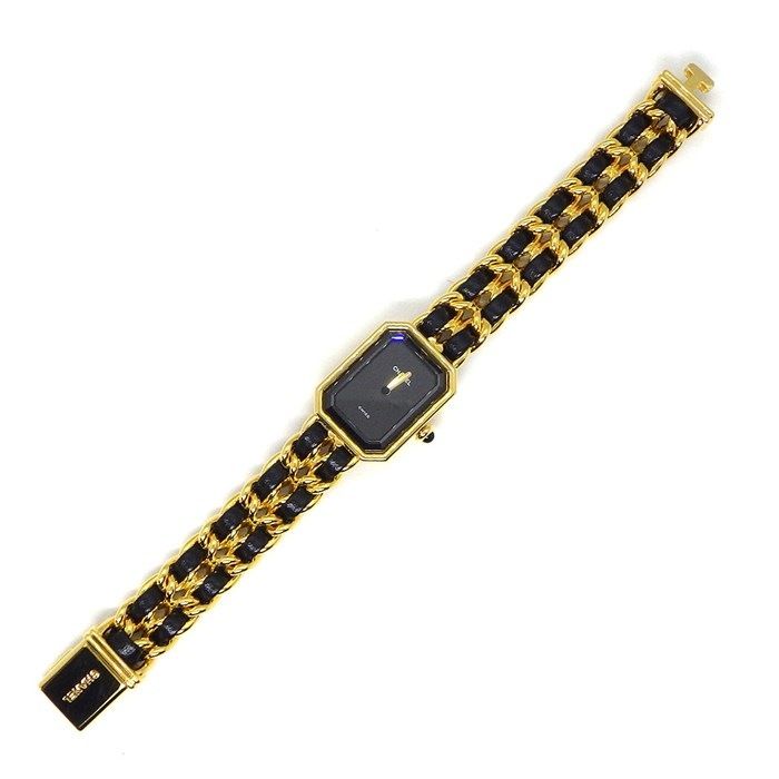 Chanel Watch Premiere L H0001 Octagonal Black Dial Chain Bracelet GP Black Cles