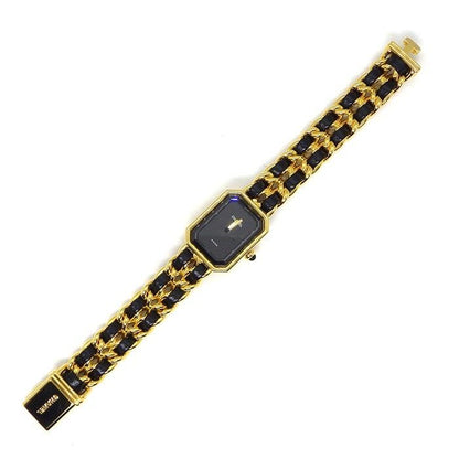 Chanel Watch Premiere L H0001 Octagonal Black Dial Chain Bracelet GP Black Cles