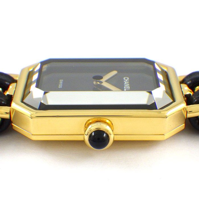Chanel Watch Premiere L H0001 Octagonal Black Dial Chain Bracelet GP Black Cles