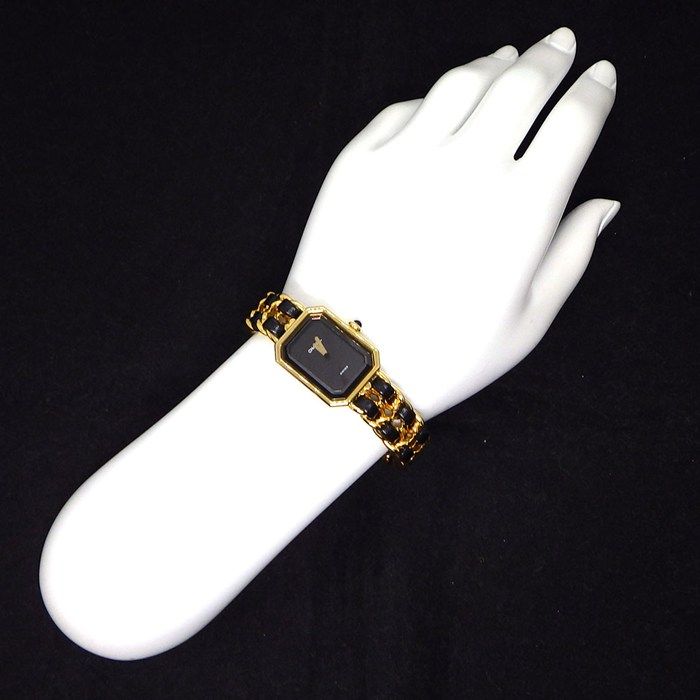 Chanel Watch Premiere L H0001 Octagonal Black Dial Chain Bracelet GP Black Cles