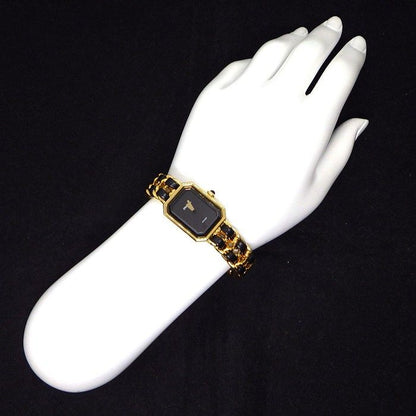 Chanel Watch Premiere L H0001 Octagonal Black Dial Chain Bracelet GP Black Cles