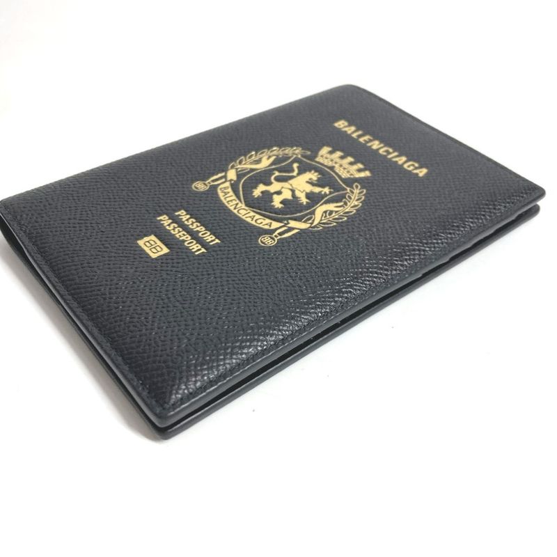 Balenciaga Passport Case Logo 787742 Leather Black