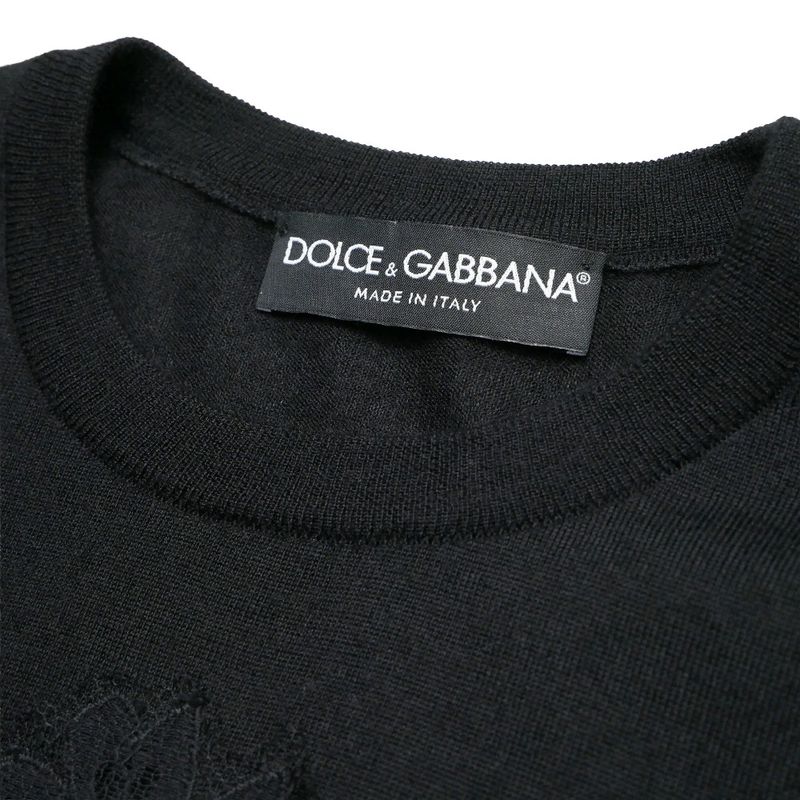 Dolce & Gabbana Knit 38 Lace Short Sleeve Sweater Lame Black