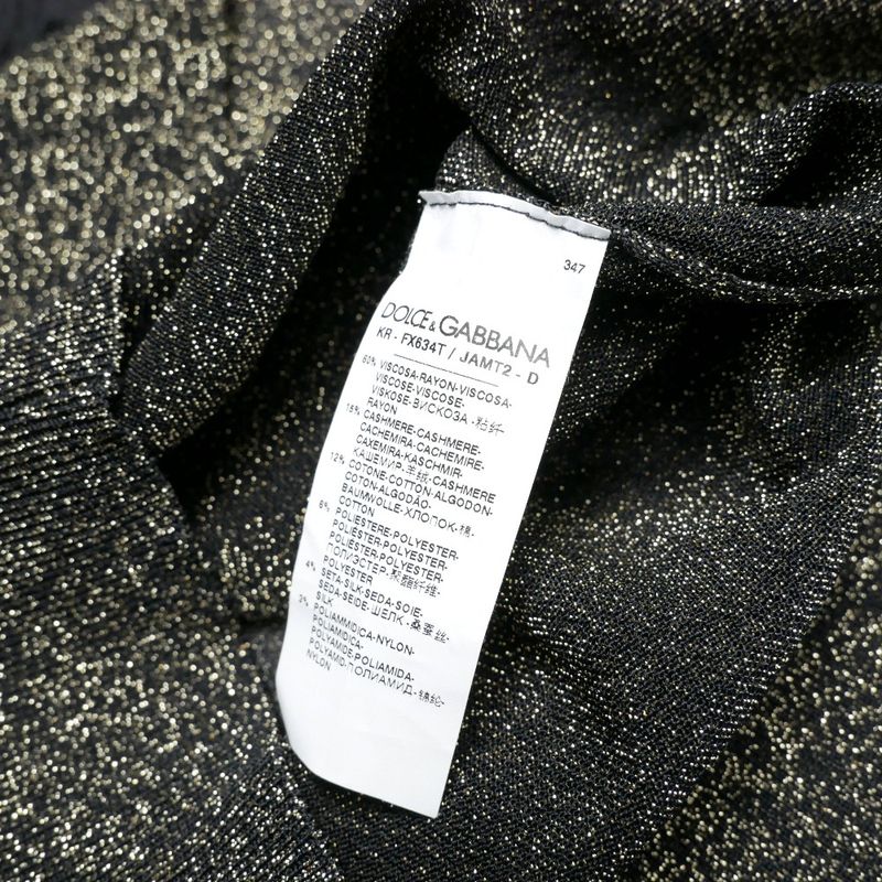 Dolce & Gabbana Knit 38 Lace Short Sleeve Sweater Lame Black